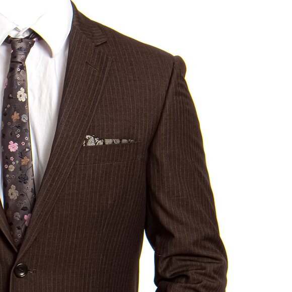 Modern Fit Pinstriped Mens 2-Piece Suit Set, Brown - Picture 2 of 6